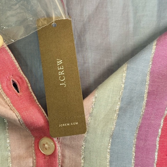 J Crew Women Pastel Pink Metallic Thread Cotton Belted Button Up Dress S - Picture 7 of 10